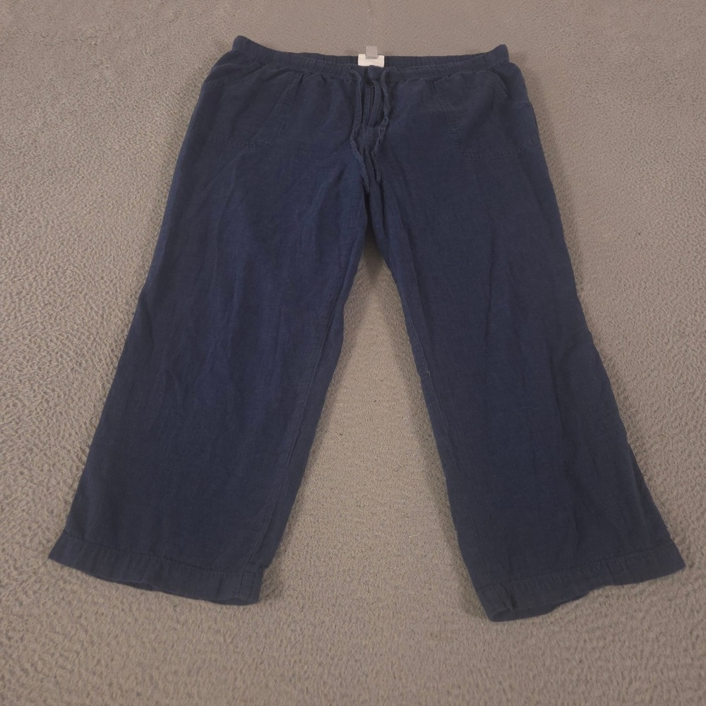 Liz Claiborne Pants Womens XL Petite Navy Classic Cotton Linen Straight Pull On